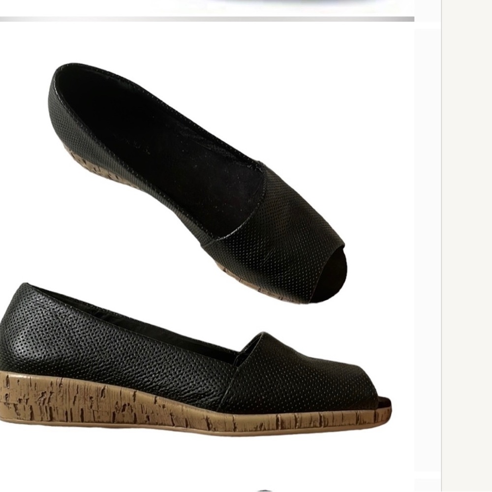 Black AEROSOLES Loafers Leather Cork-like Wedge Heel Platform Open Toe Sz 8